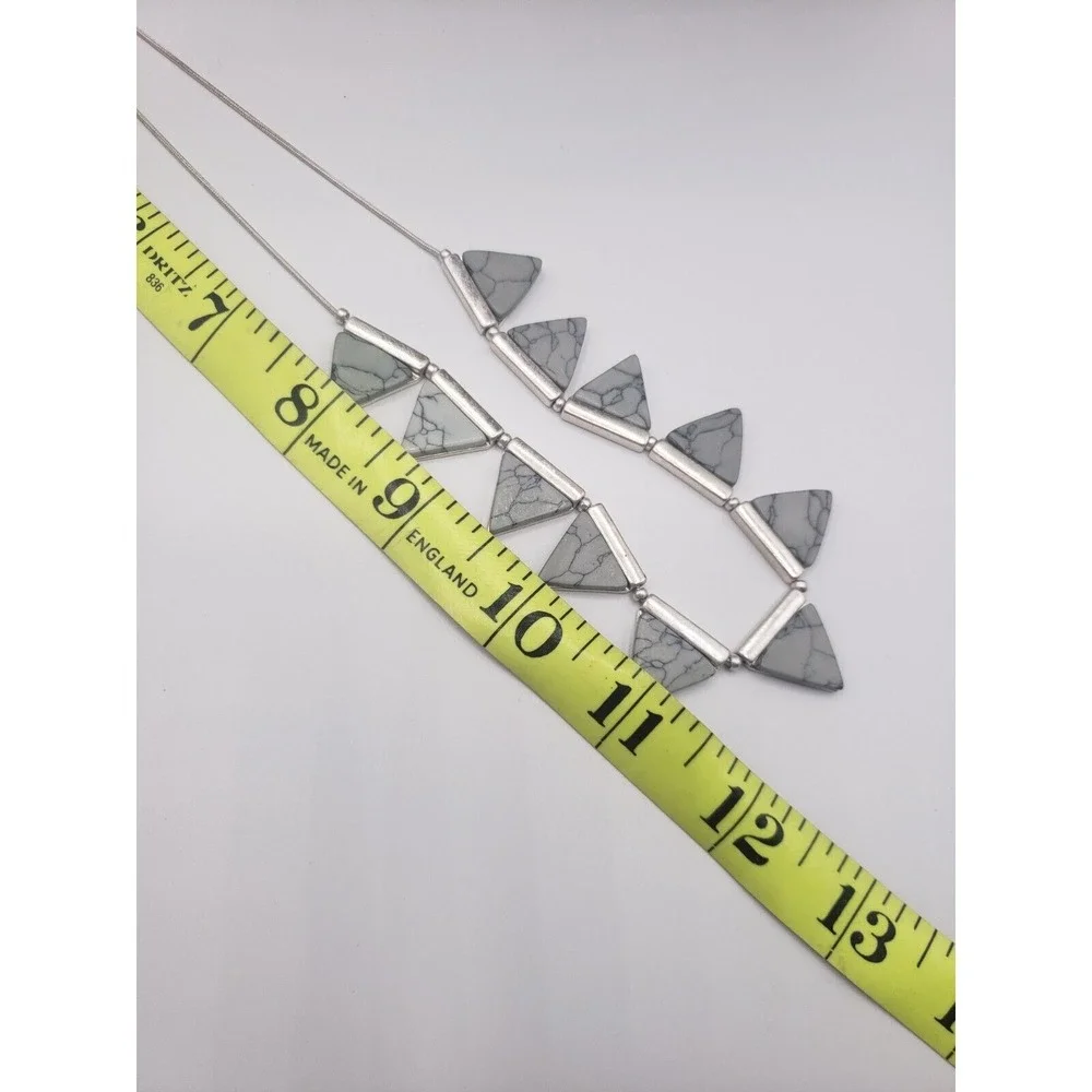 Triangle White Buffalo Stone Boho Style Stone‎ Necklace Womens White Gray 12